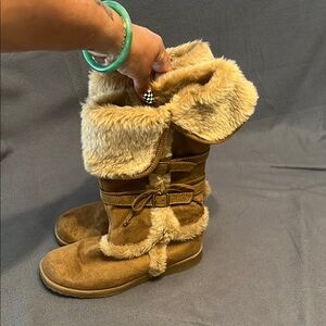 Jellypop Tan Heeled Boots with Faux Fur
